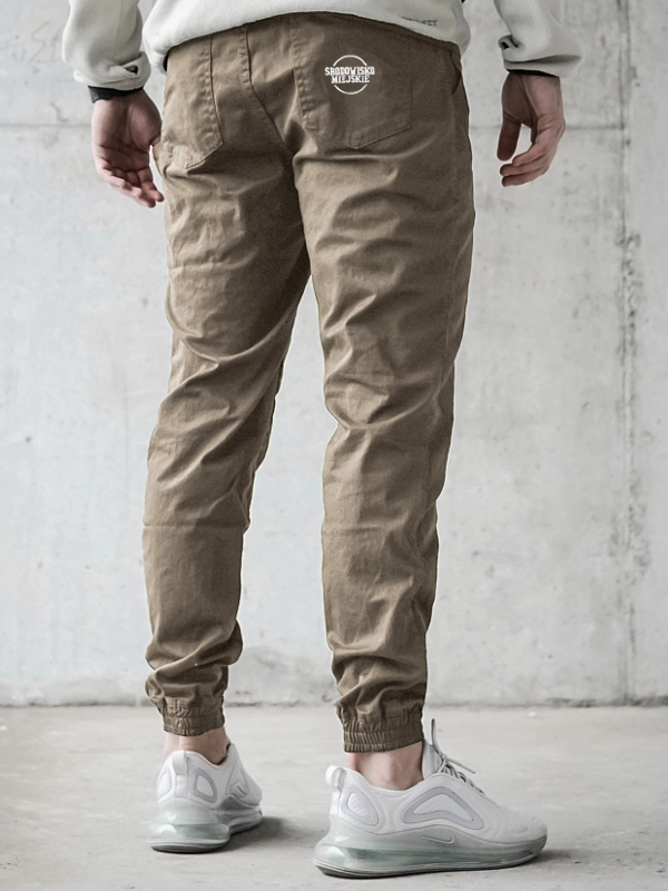 Spodnie Materiałowe Jogger "Classic Icon" Beżowe / Białe za 199,00 zł