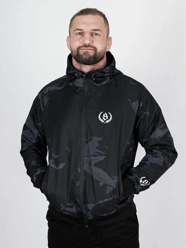 Windbreaker jacket with hood "Laur icon" - black / grey for 339 PLN