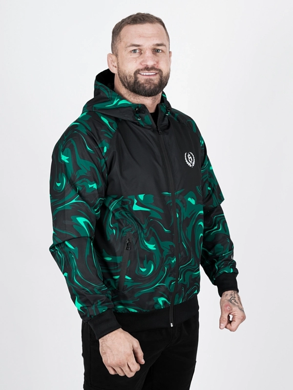 Windbreaker jacket with hood "Laur icon" - black / bottle green
