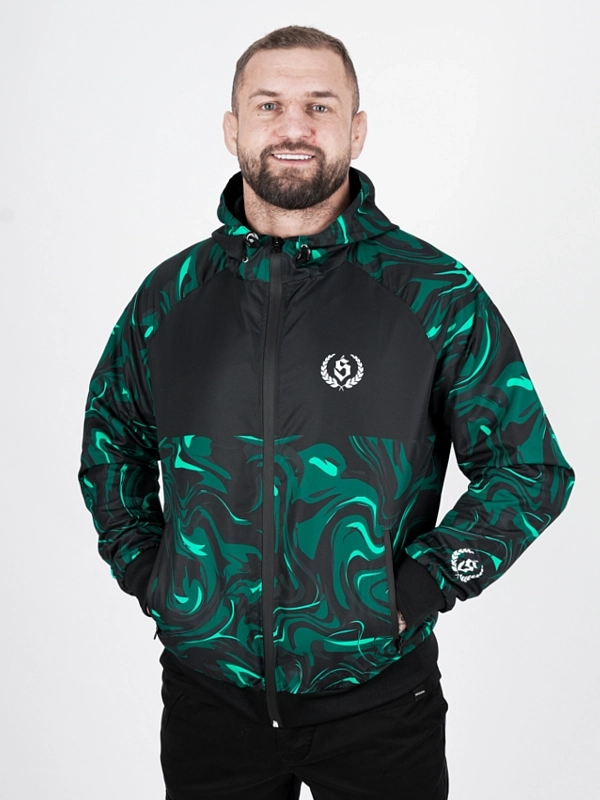Windbreaker jacket with hood "Laur icon" - black / bottle green