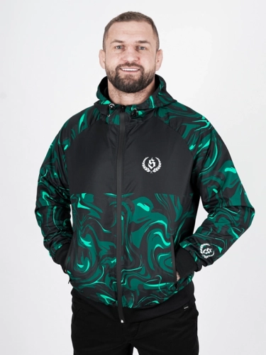 Windbreaker jacket with hood "Laur icon" - black / bottle green