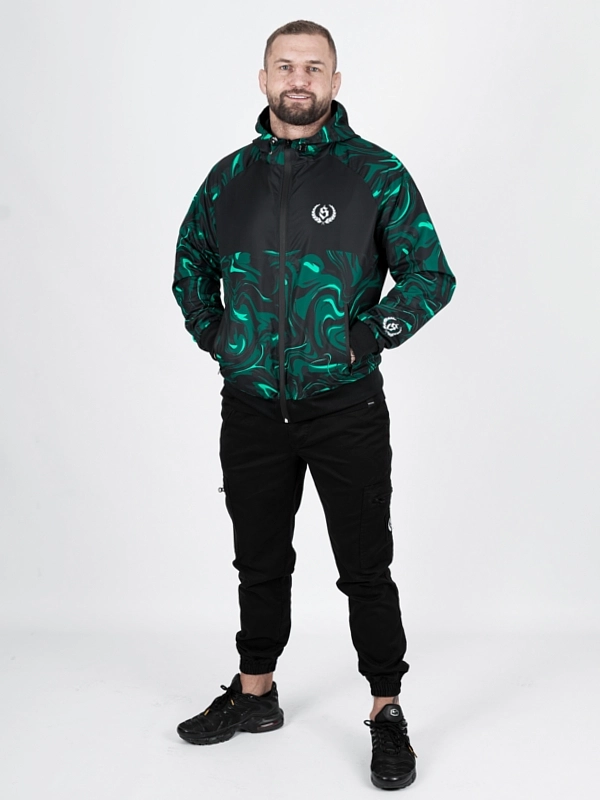 Windbreaker jacket with hood "Laur icon" - black / bottle green