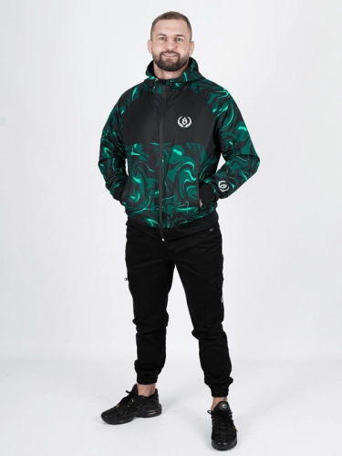Windbreaker jacket with hood "Laur icon" - black / bottle green
