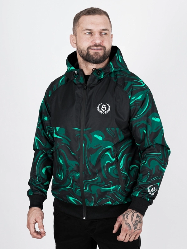Windbreaker jacket with hood "Laur icon" - black / bottle green