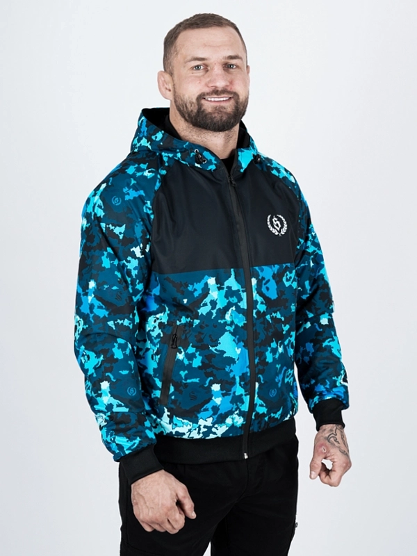 Windbreaker jacket with hood "Laur icon" - black / blue for 339 PLN