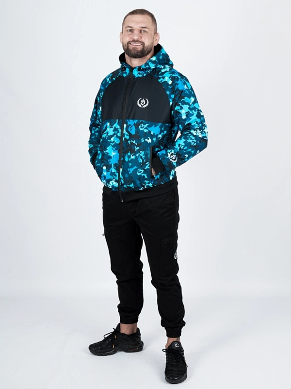Windbreaker jacket with hood "Laur icon" - black / blue for 339 PLN
