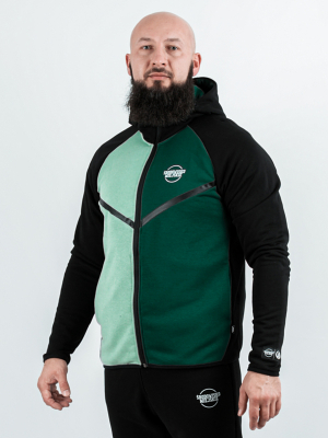 Bluza z kapturem rozpinana "Classic Tech" - czarna/miętowo/zielona