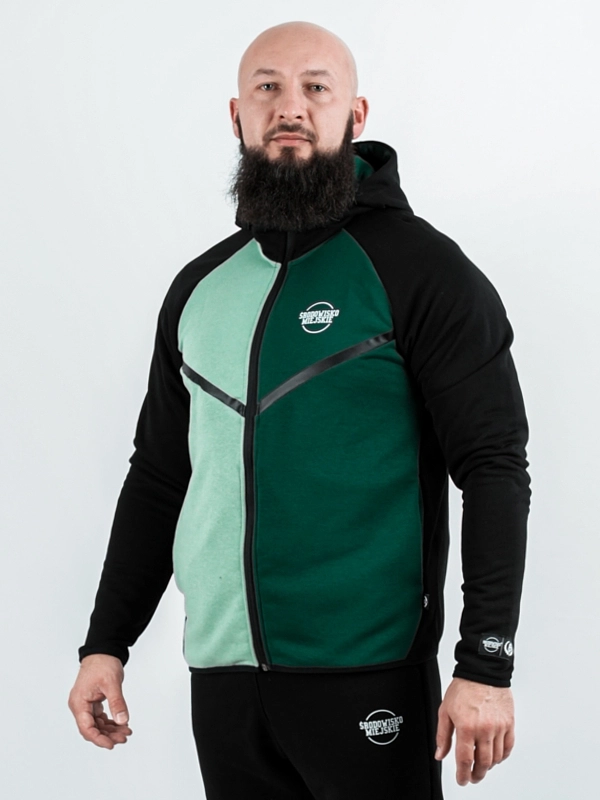 Komplet bluza rozpinana z kapturem i spodnie dresowe "Classic Tech" - czarna/miętowo/zielona