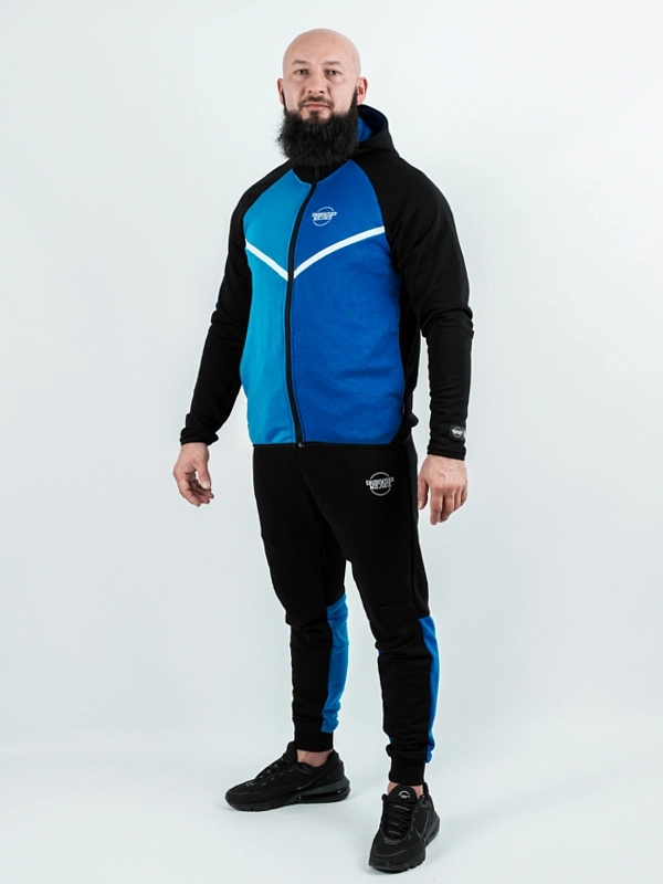 "Classic Tech" tracksuit set with zip-up hoodie and sweatpants – black/blue/navy