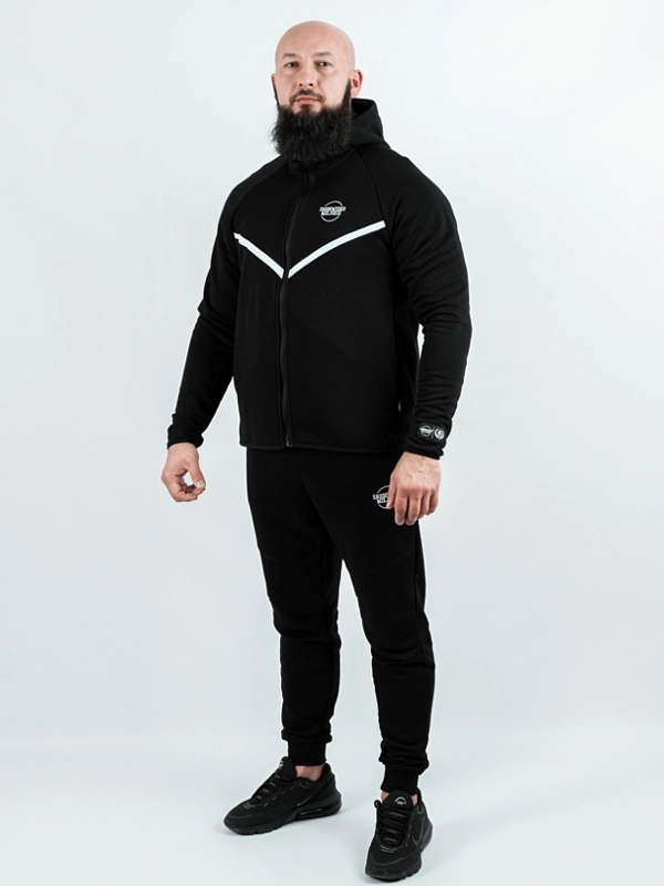 "Classic Tech" tracksuit set with zip-up hoodie and sweatpants – black/white