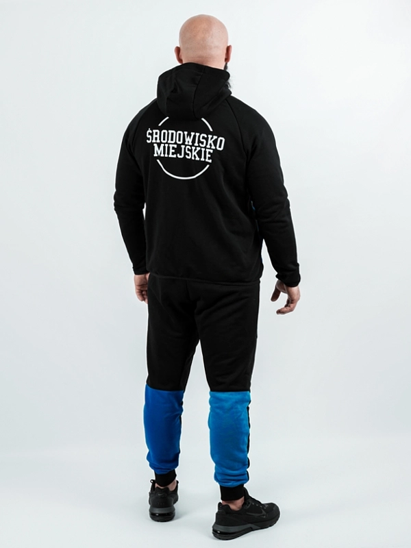 "Classic Tech" tracksuit set with zip-up hoodie and sweatpants – black/blue/navy