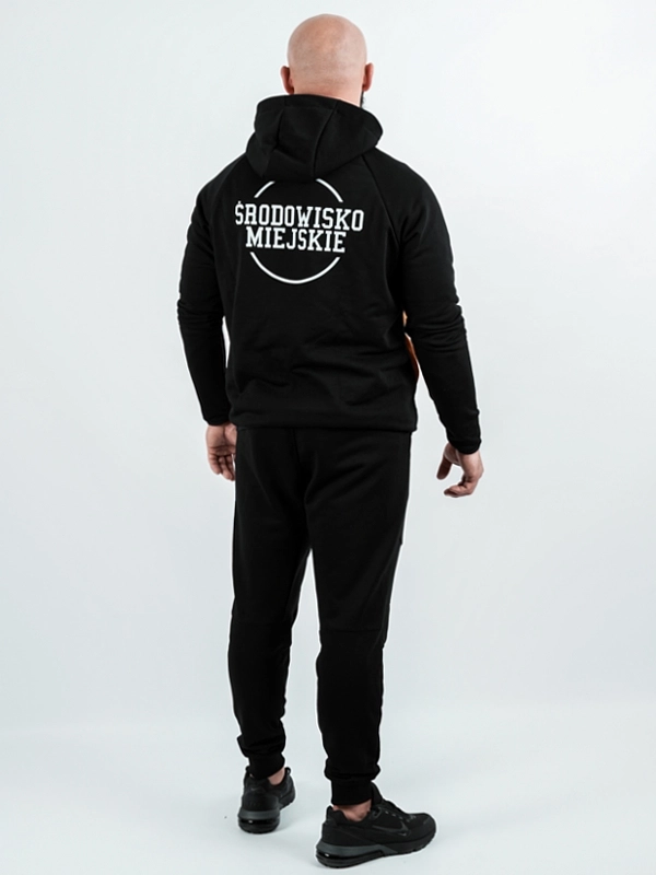 "Classic Tech" tracksuit set with zip-up hoodie and sweatpants – black/violet/white