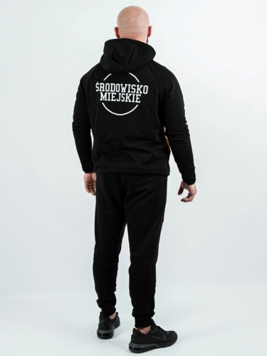 "Classic Tech" tracksuit set with zip-up hoodie and sweatpants – black/white 2