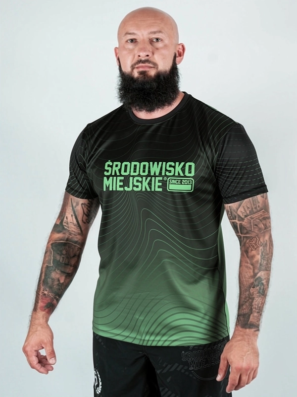 Mesh Sports T-shirt "Stripes" - Black / Green for 139.00 PLN