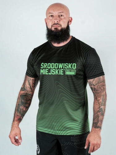 Koszulka Sportowa Mesh "Stripes" - Czarna / Zielona za 139,00 zł