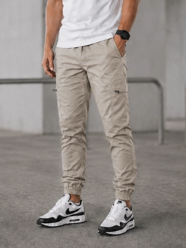 Spodnie Materiałowe Jogger Bojówki "Classic Icon" Beżowe / Białe 2