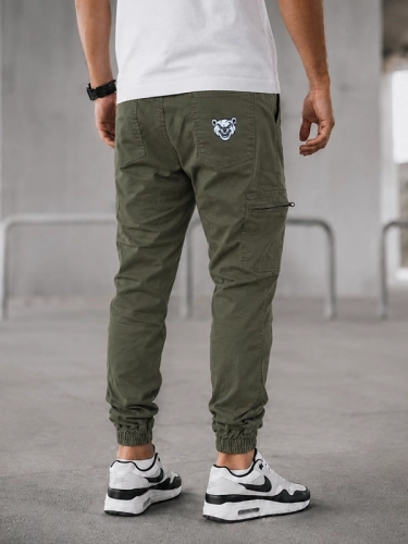 Spodnie Materiałowe Jogger Bojówki "Miś" Khaki / Białe za 209,00 zł