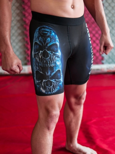 Compression Shorts "Skull" - Black/Blue SM_919 Środowisko Miejskie FIGHT SHORTS