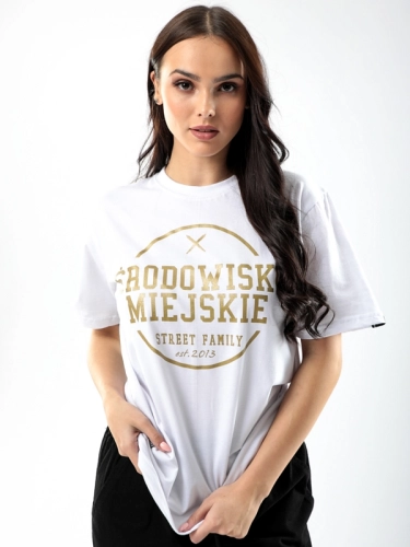Koszulka "Theme" - Biała / Złota SM_534 Środowisko Miejskie