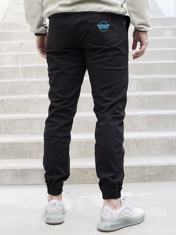 Spodnie Materiałowe Jogger "Classic Icon" Czarne/Błękitne SM_989 Środowisko Miejskie