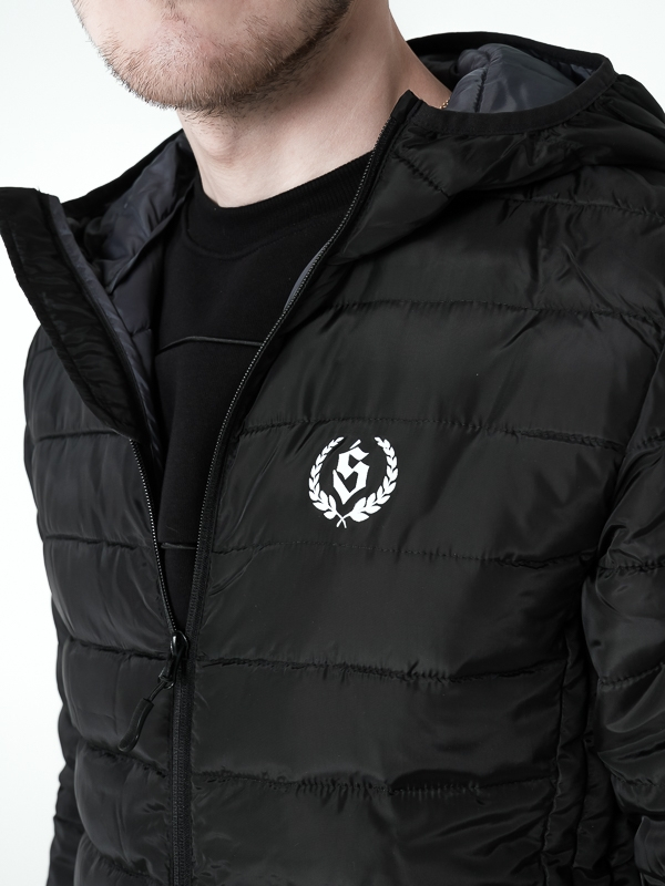 Men Quilted Lightweight Jacket with a hood "Laur" - Black SM_1184 Środowisko Miejskie TRANSITIONAL JACKETS
