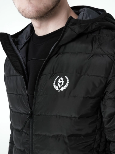 Men Quilted Lightweight Jacket with a hood "Laur" - Black SM_1184 Środowisko Miejskie TRANSITIONAL JACKETS