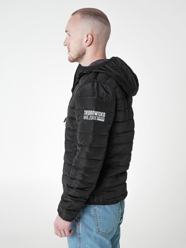 Men Quilted Lightweight Jacket with a hood "Laur" - Black SM_1184 Środowisko Miejskie TRANSITIONAL JACKETS