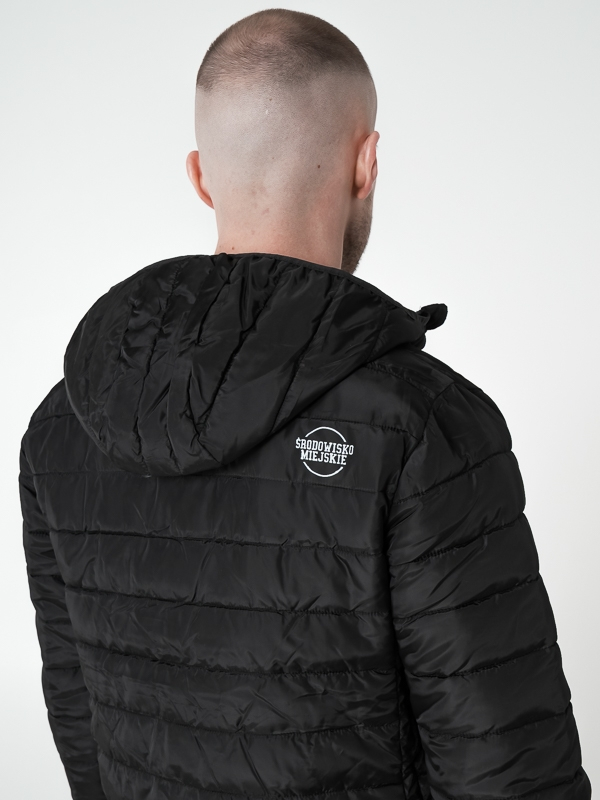 Men Quilted Lightweight Jacket with a hood "Laur" - Black SM_1184 Środowisko Miejskie TRANSITIONAL JACKETS