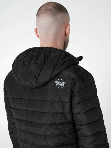 Men Quilted Lightweight Jacket with a hood "Laur" - Black SM_1184 Środowisko Miejskie TRANSITIONAL JACKETS