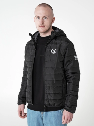 Kurtka pikowana przejściowa z kapturem "Laur" - Czarna SM_1184 Środowisko Miejskie