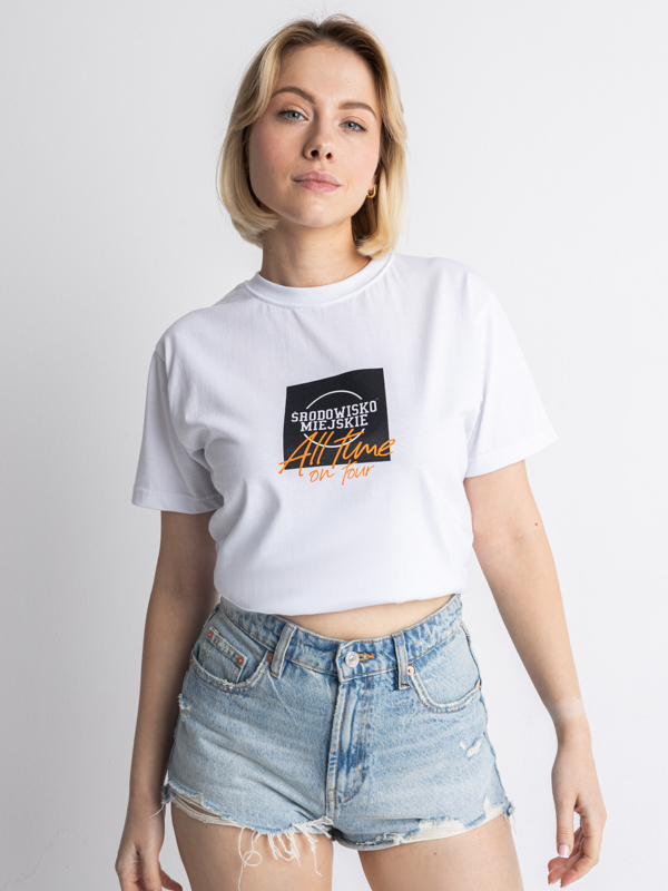 T-Shirt "All time on tour" - White / Orange SM_1222 Środowisko Miejskie T-SHIRTS