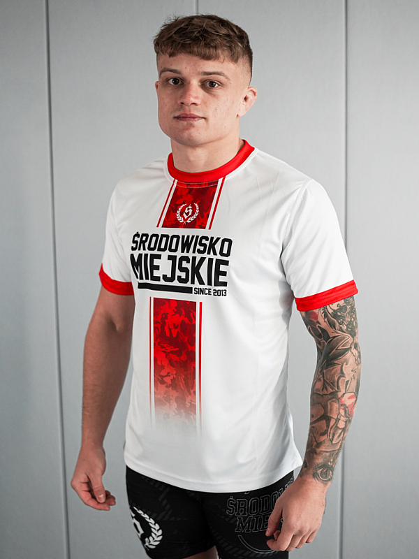 Koszulka Sportowa Mesh "Fusion" - Biała / Czerwona SM_1289 Środowisko Miejskie