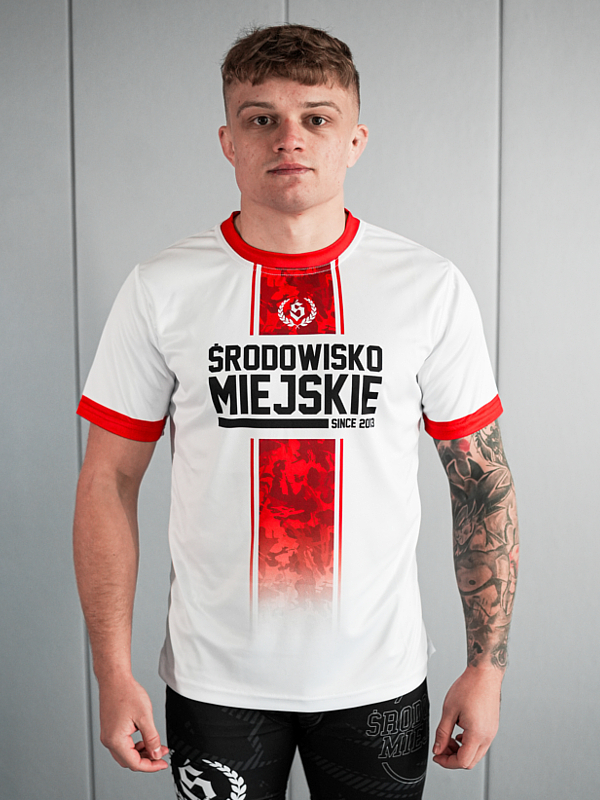 Koszulka Sportowa Mesh "Fusion" - Biała / Czerwona SM_1289 Środowisko Miejskie