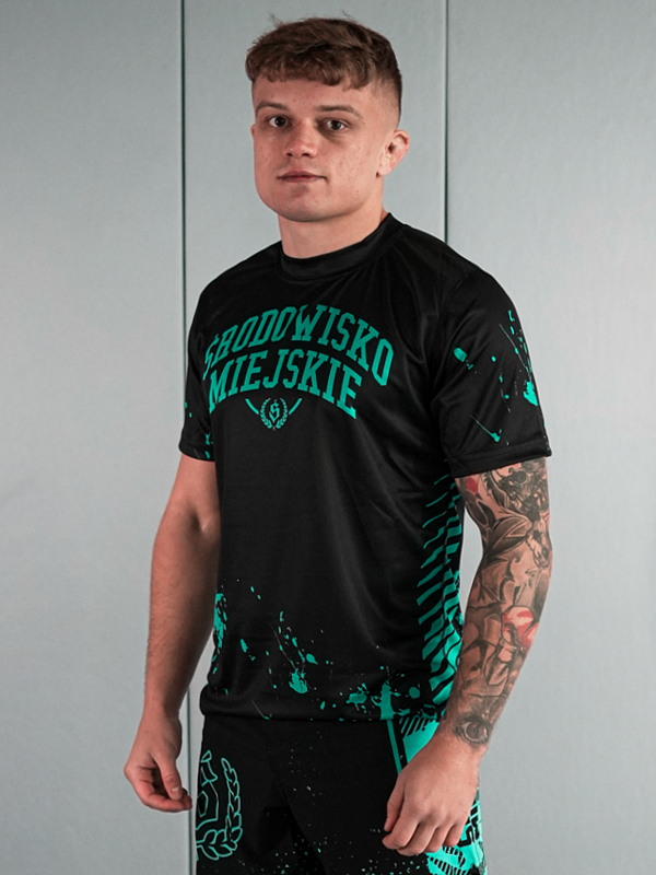 Koszulka Sportowa Mesh "Breakdown" - Czarna / Miętowa SM_1279 Środowisko Miejskie