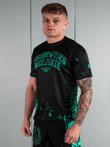 Koszulka Sportowa Mesh "Breakdown" - Czarna / Miętowa SM_1279 Środowisko Miejskie