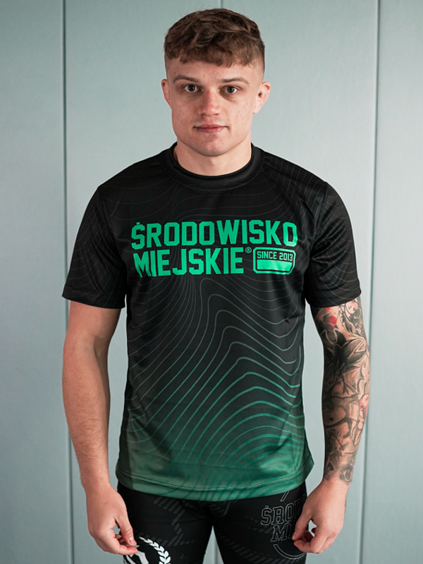 Koszulka Sportowa Mesh "Stripes" - Czarna / Zielona SM_1278 Środowisko Miejskie