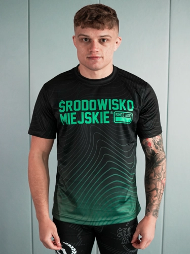 Koszulka Sportowa Mesh "Stripes" - Czarna / Zielona SM_1278 Środowisko Miejskie
