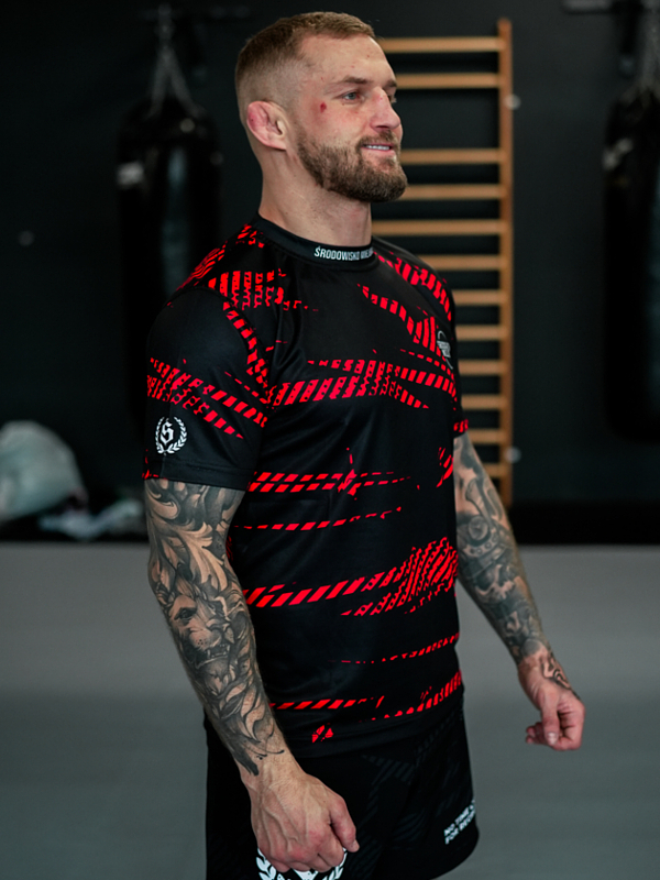 Koszulka Sportowa Mesh "CLS mini" - Czarna / Czerwona SM_1268 Środowisko Miejskie