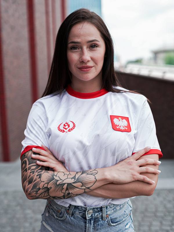 Koszulka Sportowa Mesh "Polska - Laur small" - Biała / Czerwona SM_1363 Środowisko Miejskie