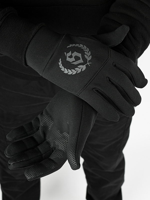 Rękawiczki Softshell "Laur" - Touch Screen - Czarne / Szare (Kolor: Czarny - Nadruk: Sitodruk - Materiał: 93% poliester / 7% elastan - Płeć: Unisex - Rozmiar: L/XL)