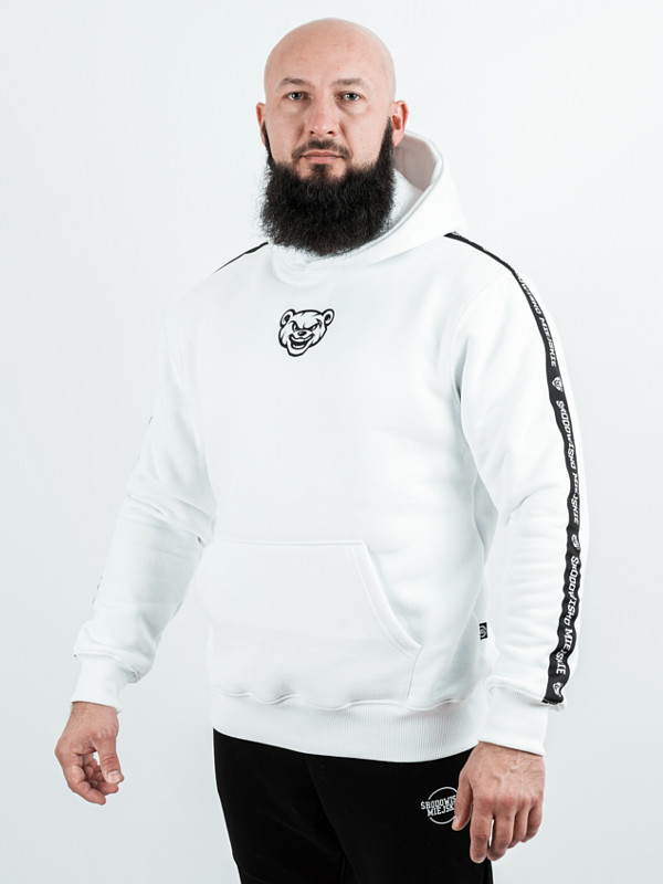 Bluza z kapturem "Miś Lampas" - biała (Kolor: Biały - Nadruk: Sitodruk - Materiał: 80% Bawełna, 20% Poliester - Gramatura: 320g - Płeć: Unisex - Rozmiar: XL)