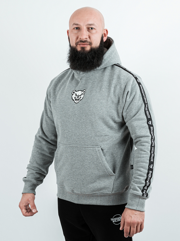 Bluza z kapturem "Miś Lampas" - ciemny melanż (Kolor: Grafitowy - Nadruk: Sitodruk - Materiał: 80% Bawełna, 20% Poliester - Gramatura: 320g - Płeć: Unisex - Rozmiar: M)