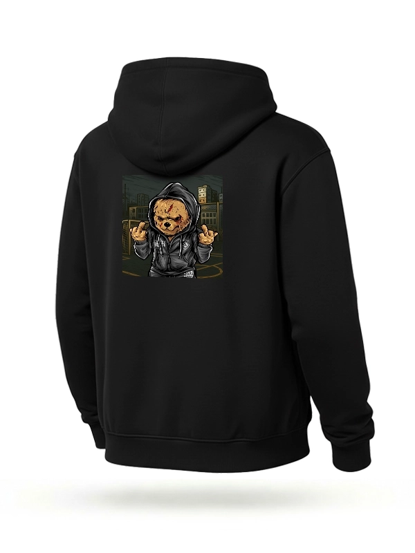 Bluza z kapturem "Hooligans Bear Classic" - czarna (Kolor: Czarny - Nadruk: DTF - Materiał: 80% Bawełna, 20% Poliester - Gramatura: 320g - Płeć: Unisex - Rozmiar: M)