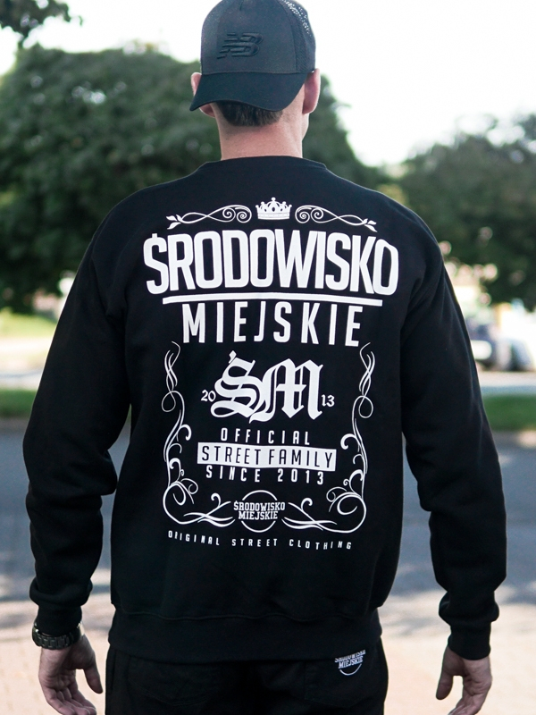 Bluza bez kaptura "Theme" - Czarna / Biała (Kolor: Czarny - Nadruk: Sitodruk - Materiał: 80% Bawełna, 20% Poliester - Gramatura: 280g - Płeć: Unisex - Rozmiar: L)
